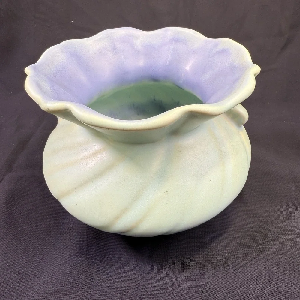 Vintage WELLER Vase Signed Since 1872 Pottery Blue Green Glaze‎ Handles